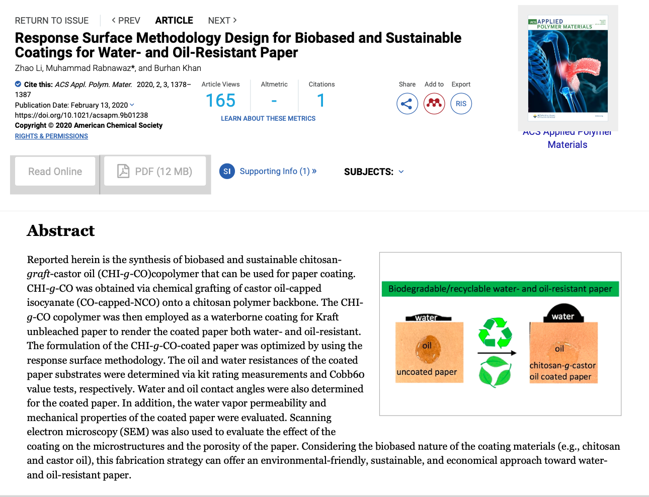 Response Surface Methodology Design for Biobased and Sustainable Coatings for Water- and Oil-Resistant Paper